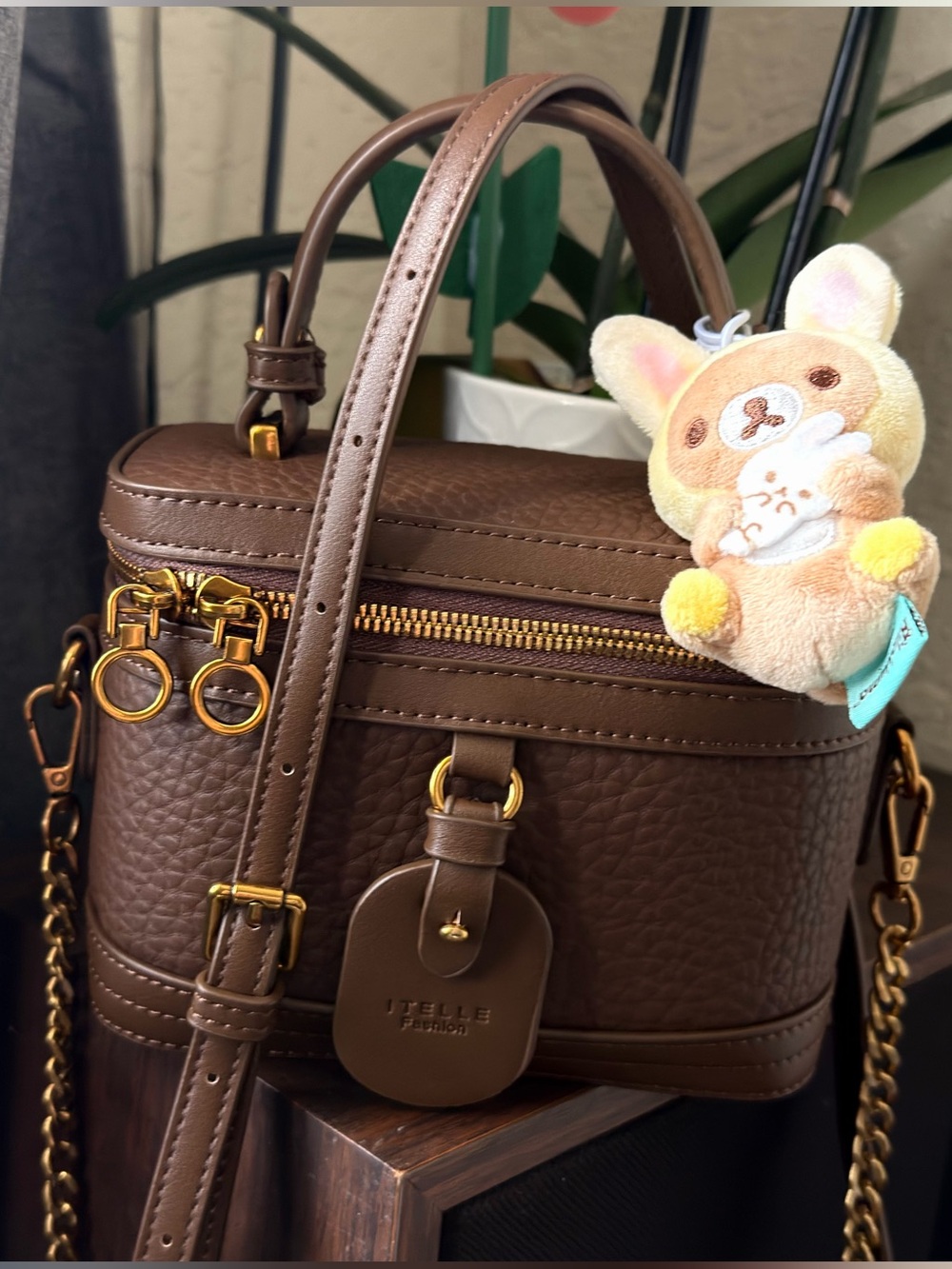 Fossil Brown Pebbled Leather Camera Crossbody with Gold Hardware